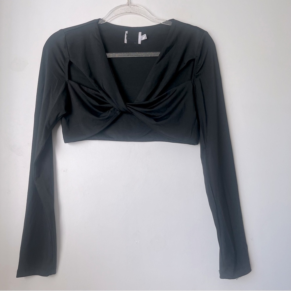 Princess Polly Beccy Black Cropped Cut Out Long Sleeve Top 8